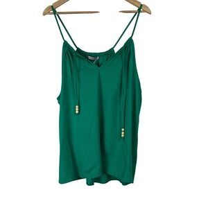 Vertiche Green Linen Blend Beaded Boho Cami Tank Top XL